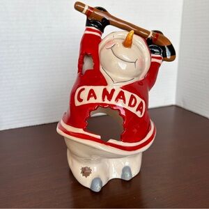 Heather Goldminc Hockey Snowmen Tealight Holder Blue Sky Clayworks Collection
